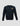 A black long-sleeved sweater with a round neck and a small logo on the chest.